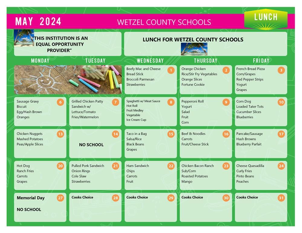  May Lunch Menu 